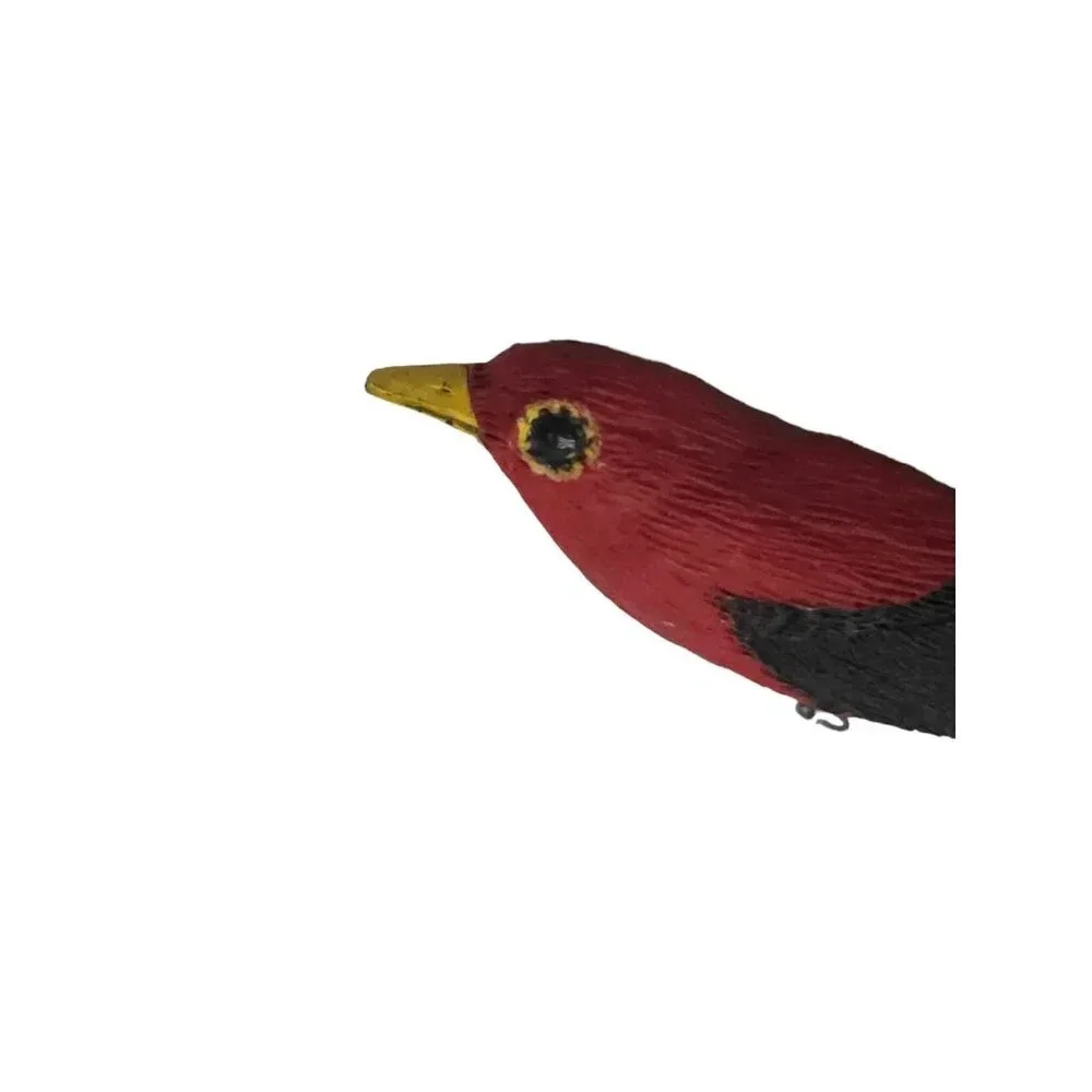 Artist Signed Scarlet Tanager Wood Red Black Yellow Bird Brooch Pin Vintage
